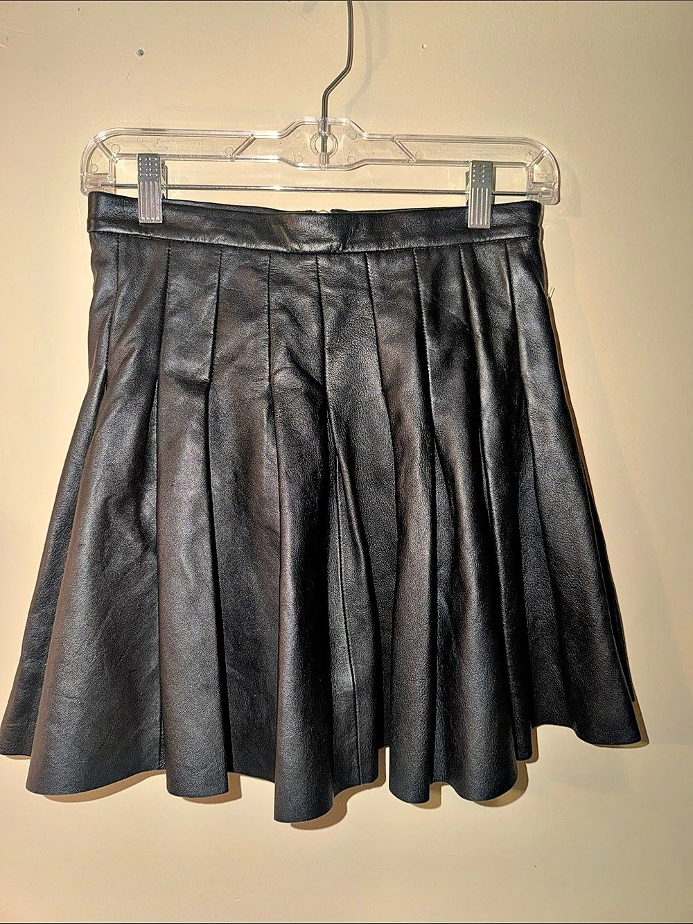 AllSaints Nara Leather Pleated Mini Skirt Black US 6